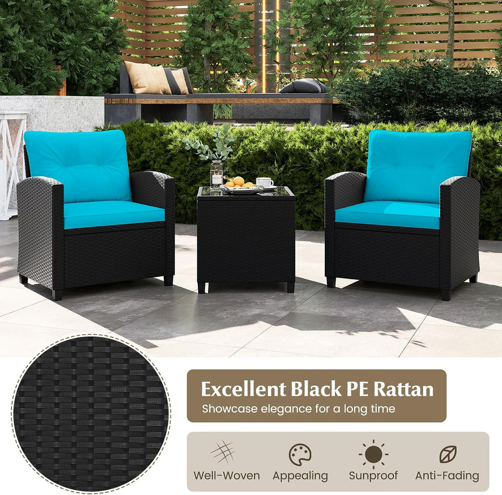 Tangkula 3 Piece Patio Furniture, Rattan Conversation Set w/Soft Seat & B...
