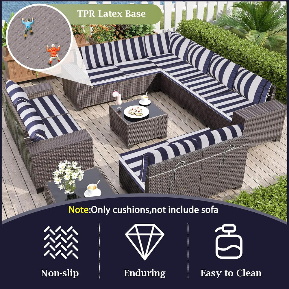 Outdoor Sectional Cushions 4" Foam High-Density, Navy Blue White