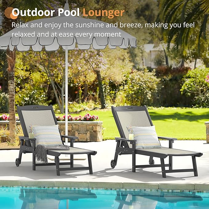 LUE BONA Chaise Lounge Chair Outdoor, HDPS and HDPE Wicker Material, Patio Lo...