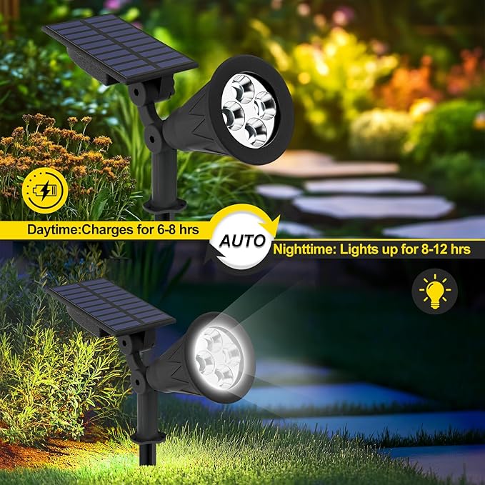 T-SUN Solar Spotlights, 4 LED Solar Powered Landscape Spotlights Waterproof O...