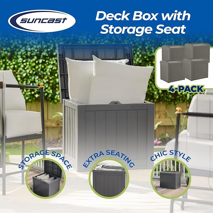 Suncast 22 Gallon Indoor or Outdoor Backyard Patio Small Storage Deck Box wit...