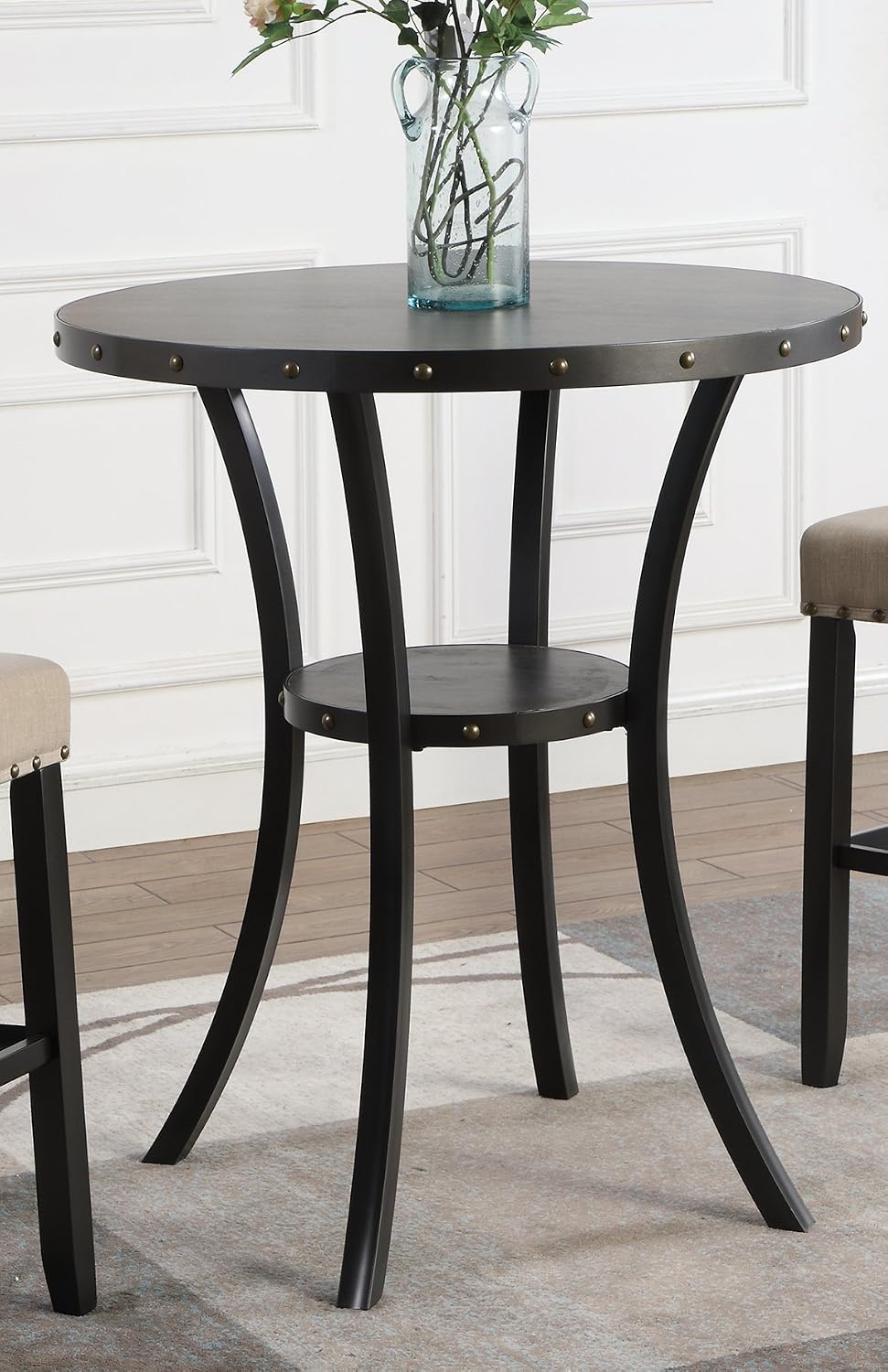 Roundhill Furniture Biony 3 Piece Set - 36" Round Espresso Bar Table wit...