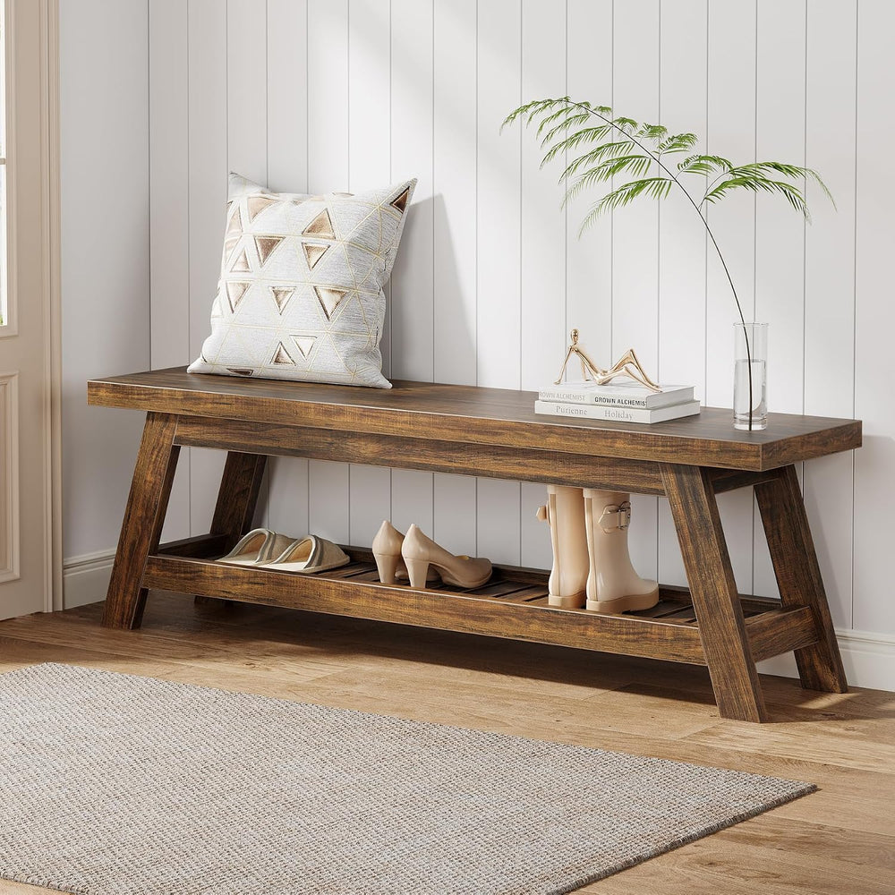 Tribesigns 55" Entryway Bench with Shoe Storage, Wood Bench Seat
