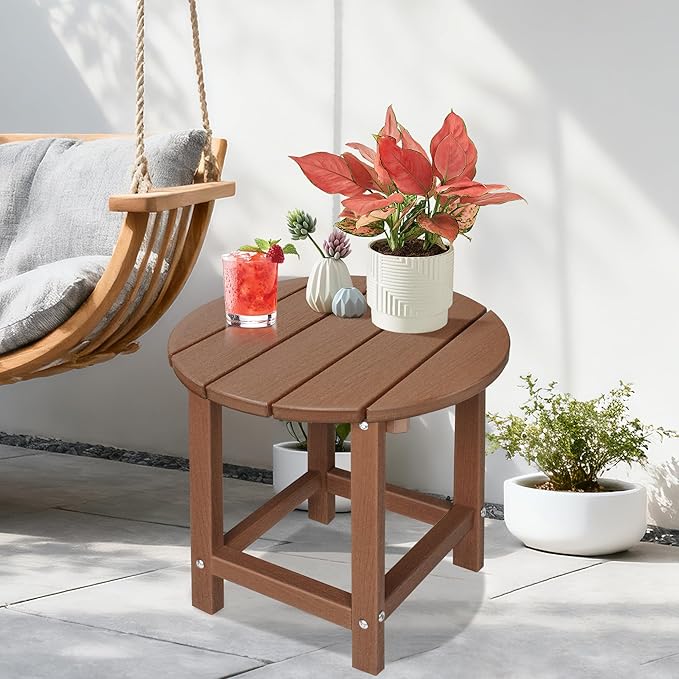 LZRS Round Adirondack Patio Side Table End Table, Outdoor Side Tables for Pat...