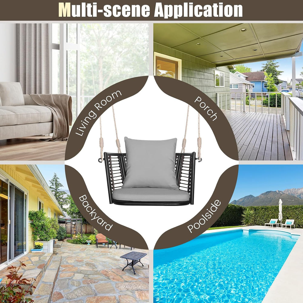 HAPPYGRILL 2 Pack Outdoor Porch Swing with Seat Cushion & Back Cushion