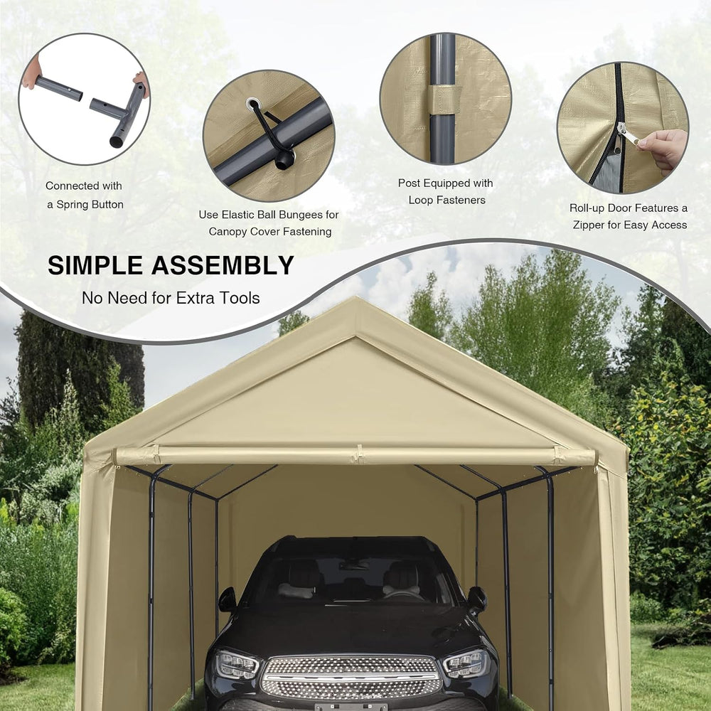 Grezone 10x20ft Heavy Duty Canopy Storage Shed, Portable Garage with Removabl...