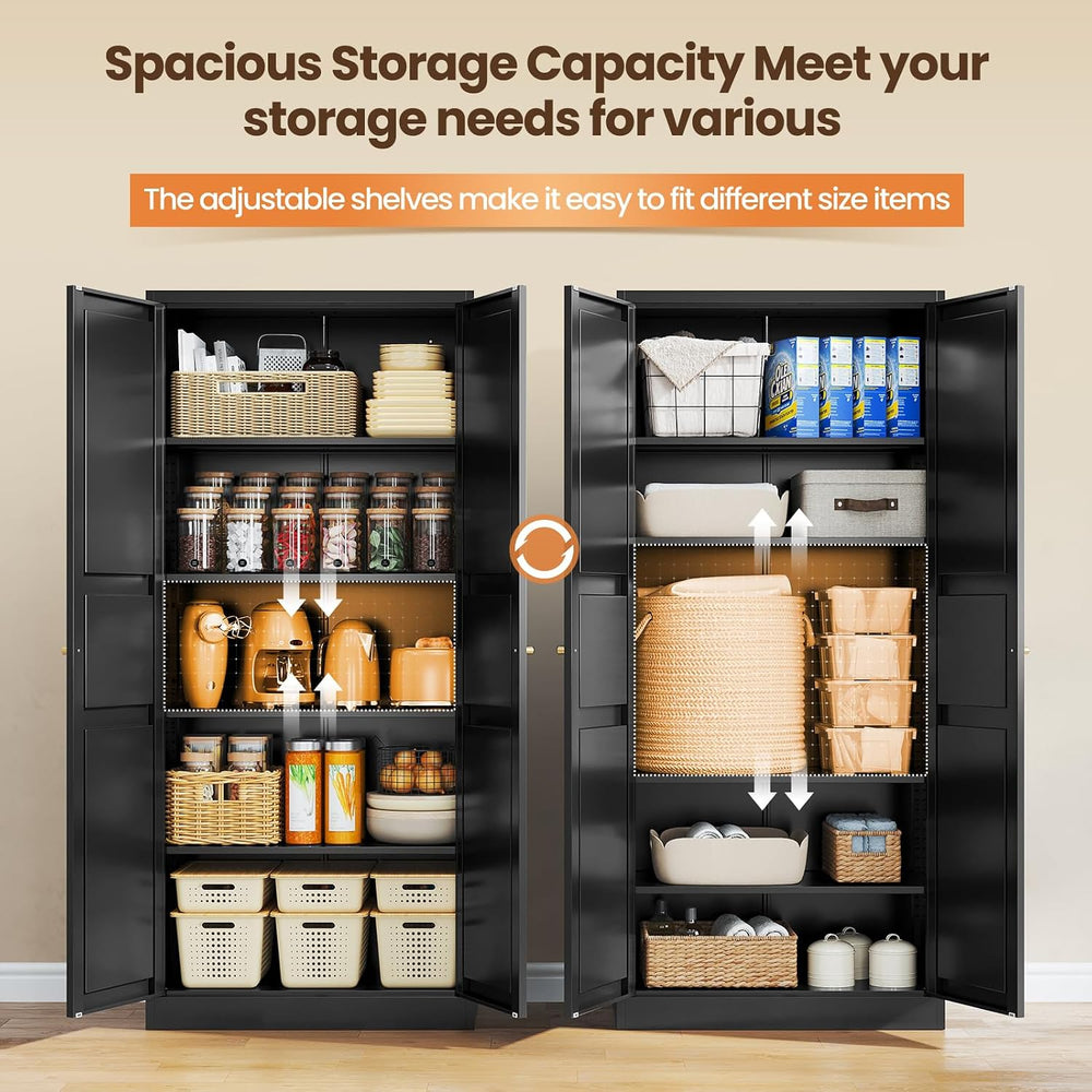 Metal Pantry Storage Cabinets with Doors and Shelves,71" Tall Black