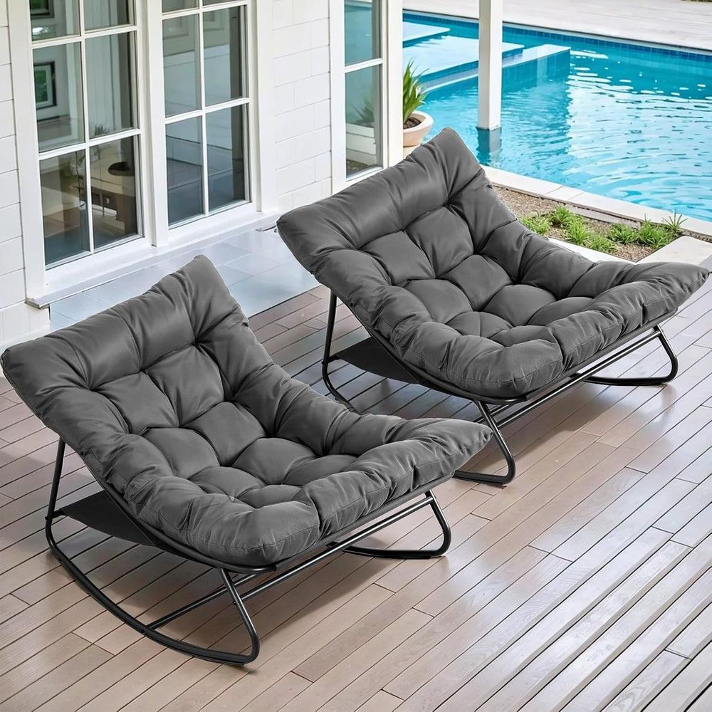 Outdoor & Indoor Oversized Rocking Chairs Set of 2 with Thick Cushions