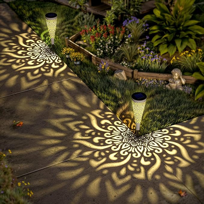 6 Pack Solar Lights Outdoor Garden Decorative Mandala Solar Garden Lights wit...
