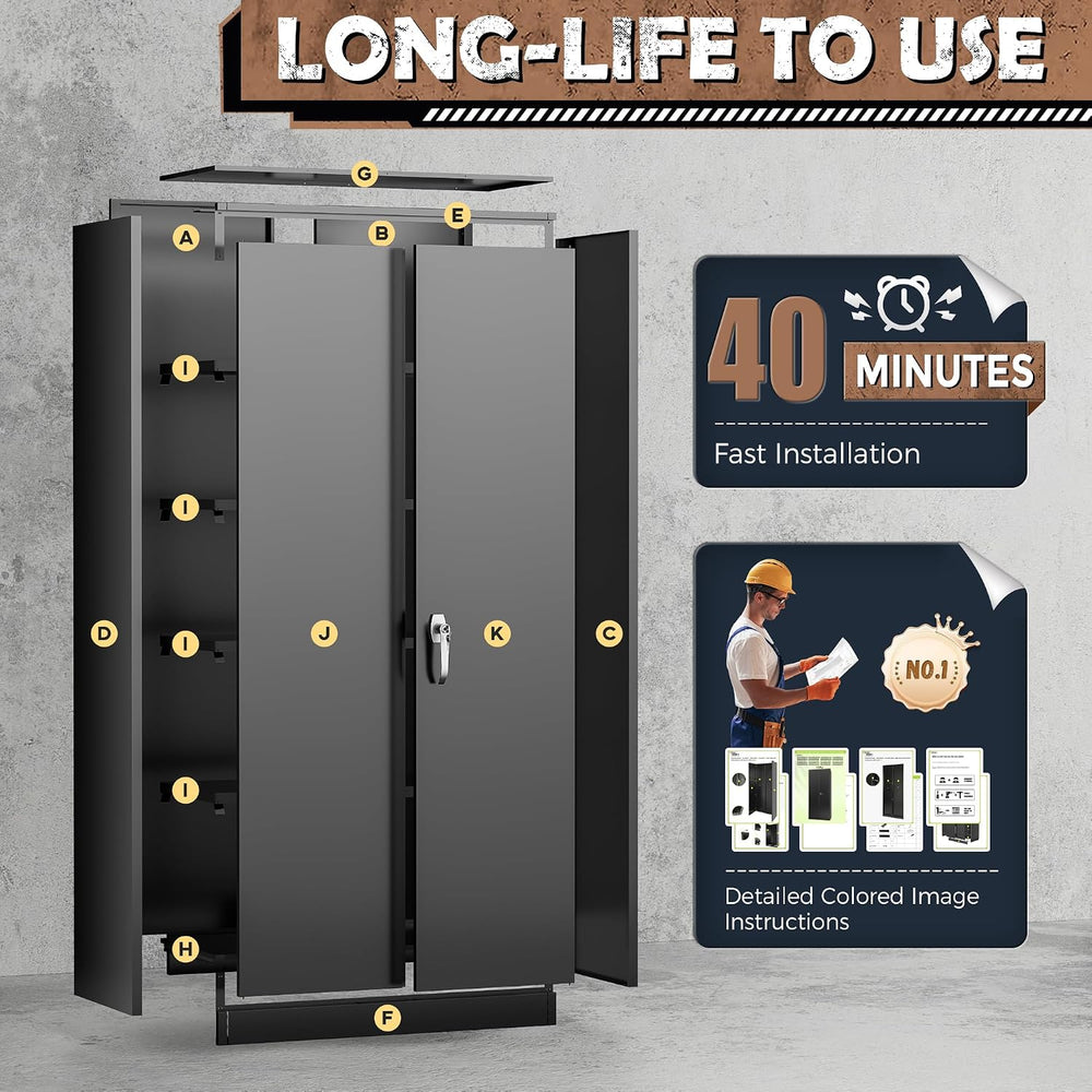 Metal Storage Cabinet, 72” H Large Storage Cabinet with 2 Doors and 4 Adjusta...