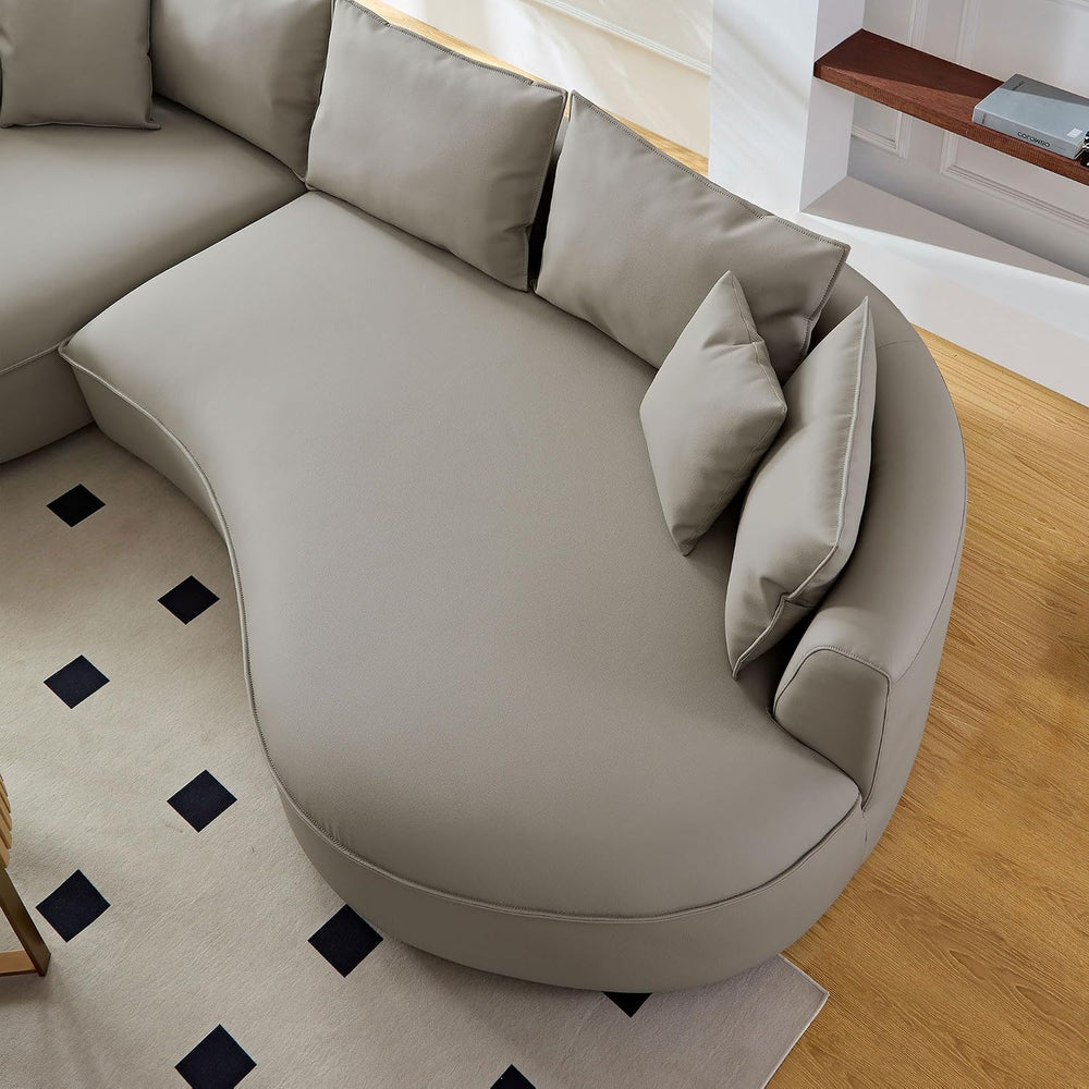 129" Curved Oversized Modular Bonded Leather Sectional Sofa with Left Ch...