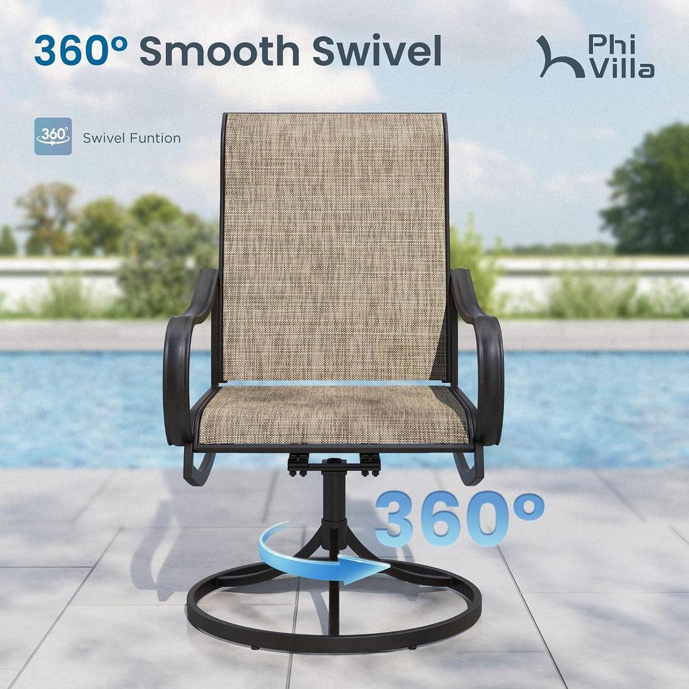 PHI VILLA Outdoor Dining Set for 8, Swivel Mesh Chairs & Square Table,Brown