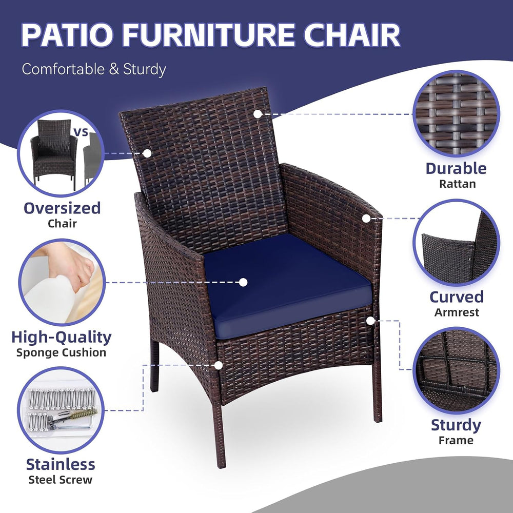 Patio Porch Furniture Sets 3 Pieces Rattan Wicker Chairs with Table Outdoor G...