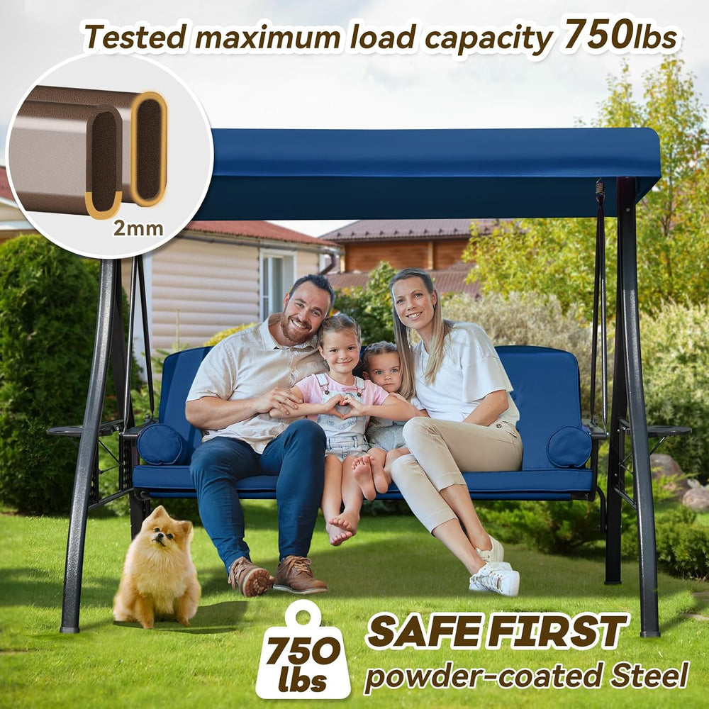 3 in 1 Outdoor Porch Swing with Adjustable Canopy, 3 Seat Outdoor Swing for A...