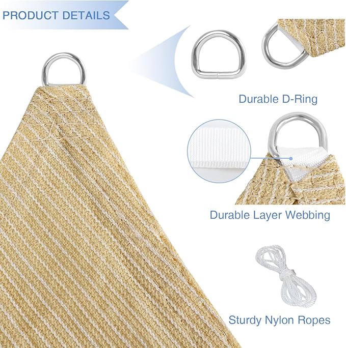 E&K Sunrise 15' x 15' x 15' Sun Shade Sail Triangle Canopy Sh...