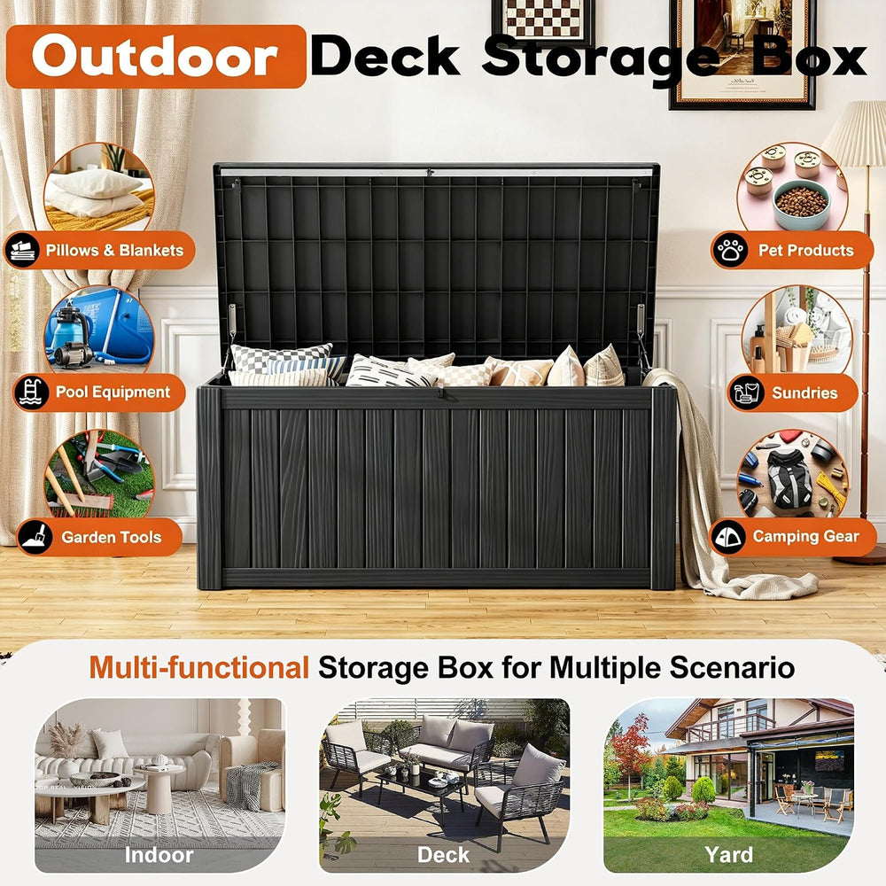 Waterproof Outdoor Storage Box, Resin Patio Organizer,300 Gal,Black