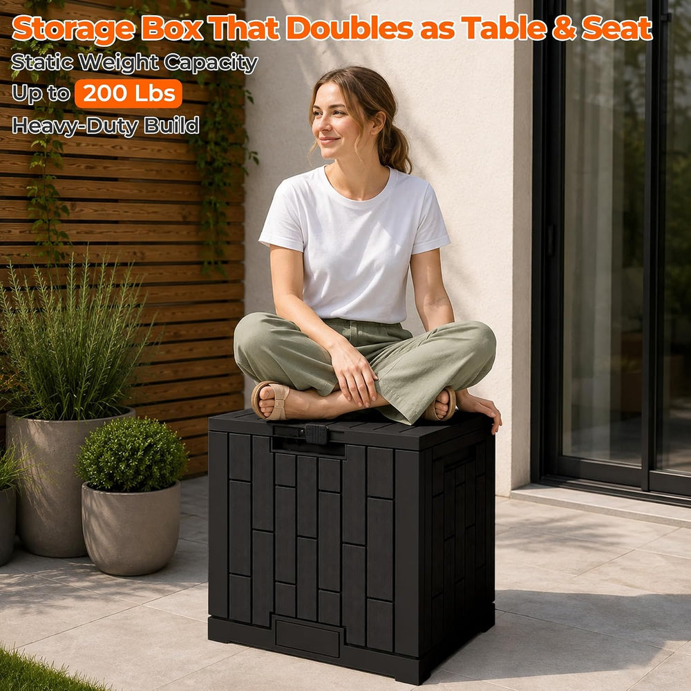 Outdoor Storage Box, 30 GallonWaterproof Resin Patio Deck Box (Black)