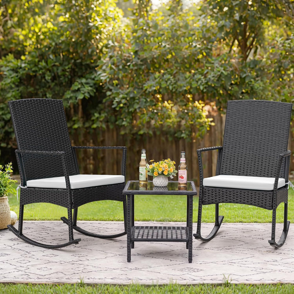 Flamaker Rocking Chair Outdoor High Back Patio Chairs with Table,Beige