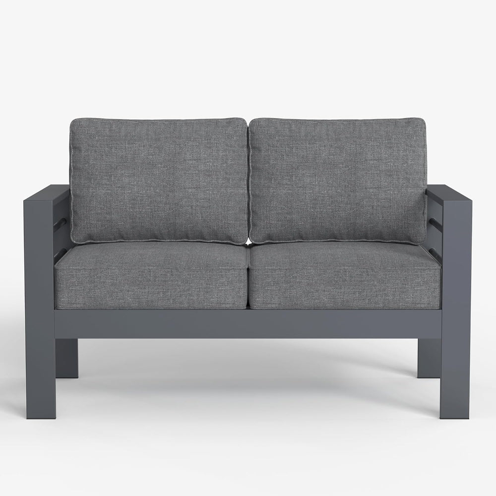 Aluminum Patio Loveseat Sofa, All-Weather Metal Modern 2 Seater Outdoor Sofa ...