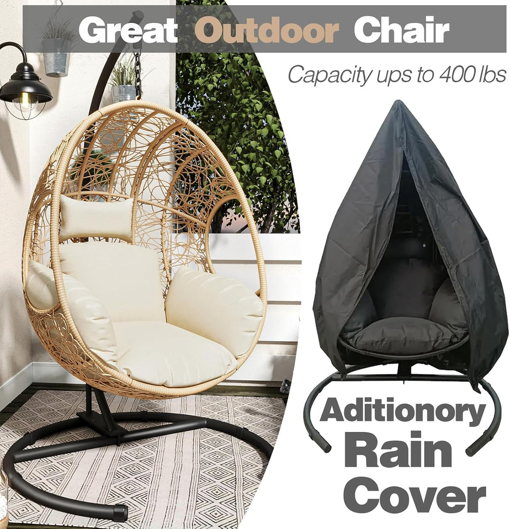 Oversized Hanging Egg Chair with Stand Outdoor Wicker Swing Chair Comfy Hammo...
