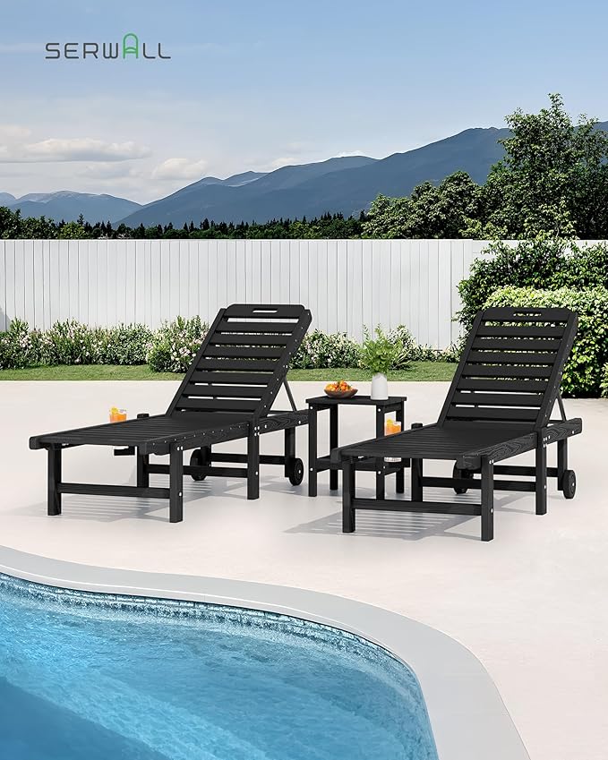 SERWALL Outdoor Chaise Lounge Set of 6, HDPE Pool Lounge Chair with 5-Positio...