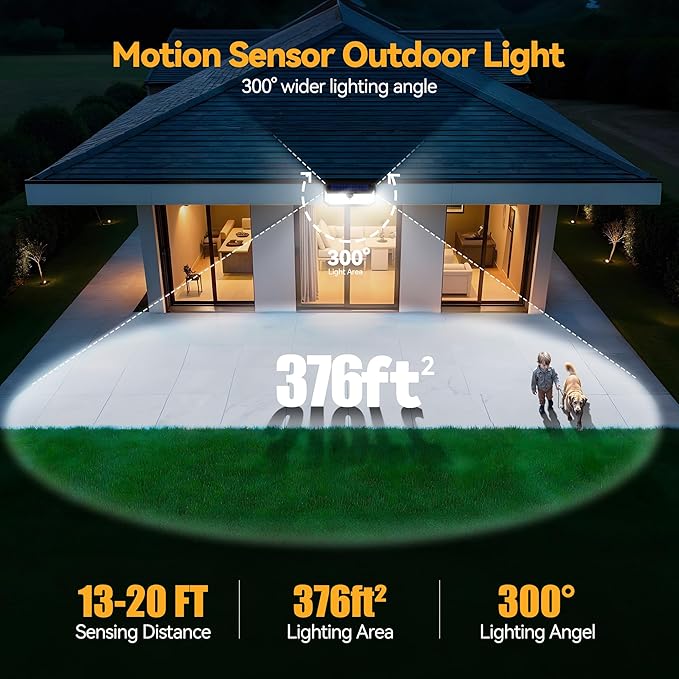 TECKNET 4200Lm 416 LED Solar Motion Lights Outdoor Waterproof, 300° Angle &am...
