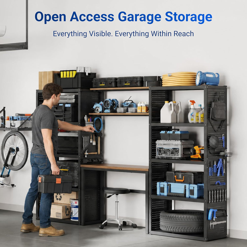 FLEXIMOUNTS 117" Garage Storage System with Workbench & Pegboard, Black