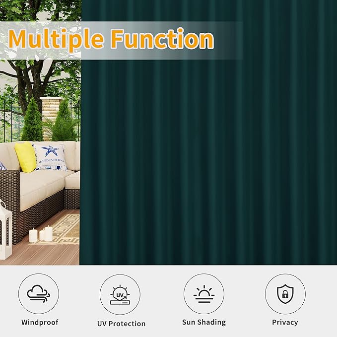 Easy-Going Outdoor Patio Curtains Detachable Tab Top Windproof Weatherproof C...