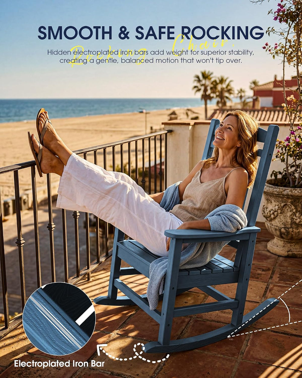 Oversized Outdoor Rocking Chair for Adults, Porch Rockers, Blue
