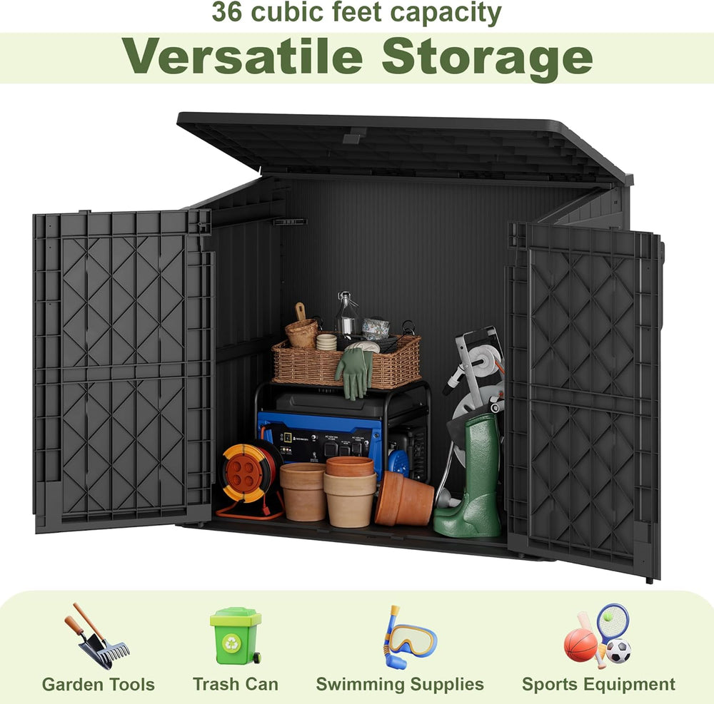36 Cu Ft Resin Outdoor Storage Shed, Weatherproof Horizontal Outdoor Storage ...