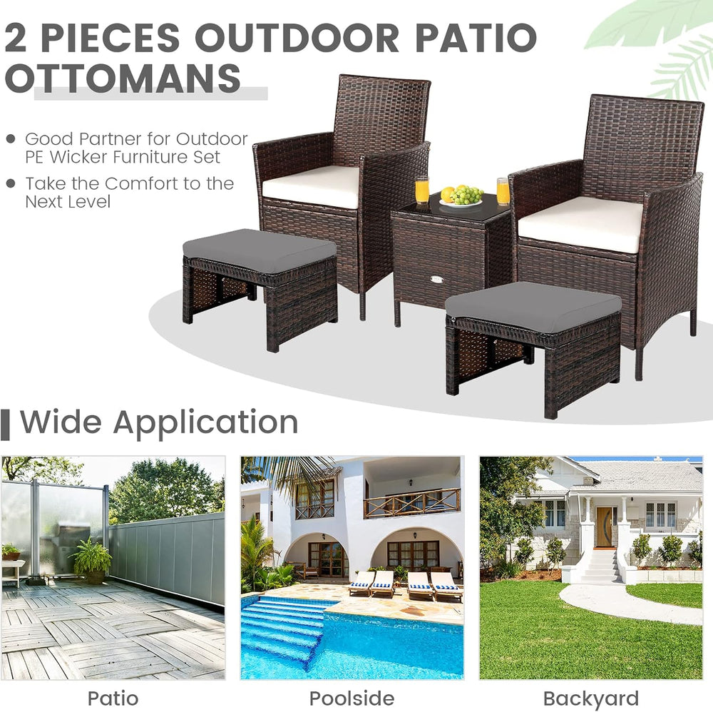 RELAX4LIFE 2-Piece Wicker Outdoor Ottoman, Rattan Footrest Set of 2 with Remo...