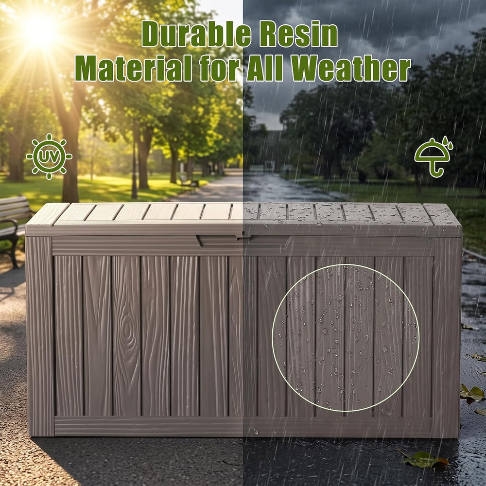 140Gal Outdoor Storage Box with Portable Wheels, Waterproof Deck Box