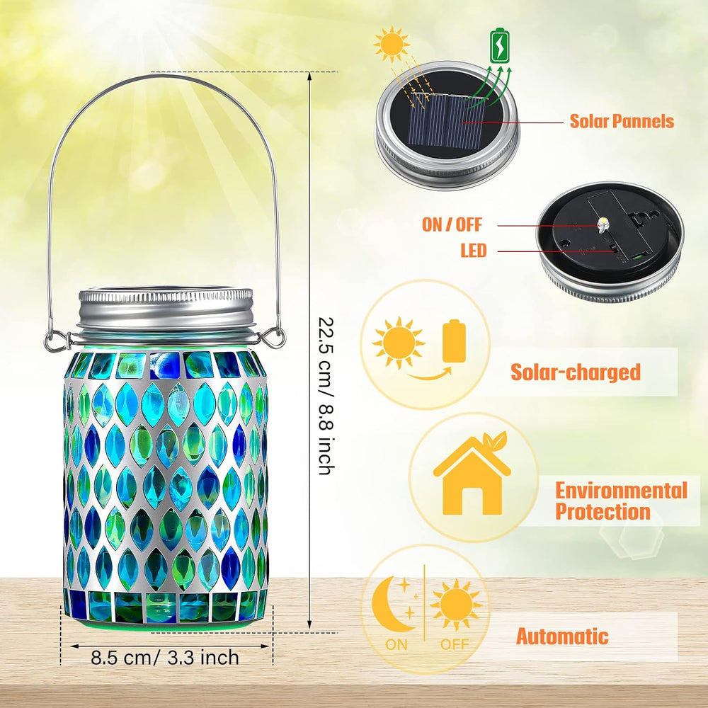 3 Pieces Solar Powered Mosaic Lights, Outdoor Hanging Solar Lantern Lamp Wate...