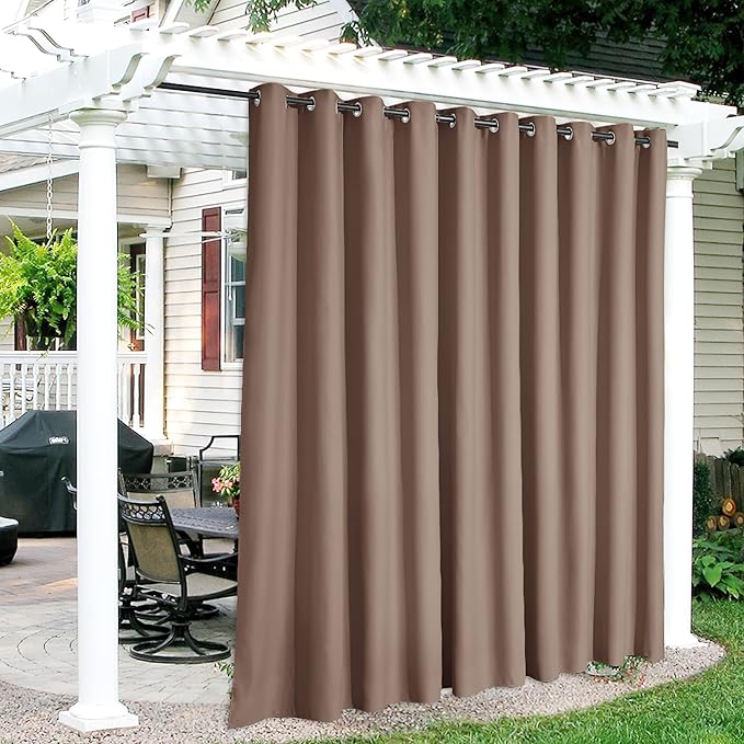 RYB HOME Outdoor Curtains Waterproof - Extra Wide Sun Blocking Insulating Cur...