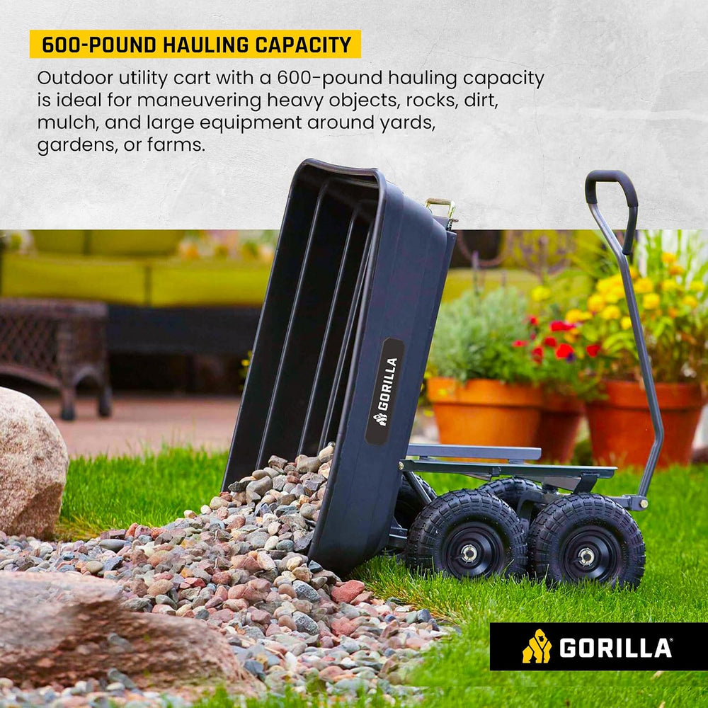 Gorilla Carts Poly Dump Cart, 600 lb. Capacity, 4 Cu ft, Quick Release Dump
