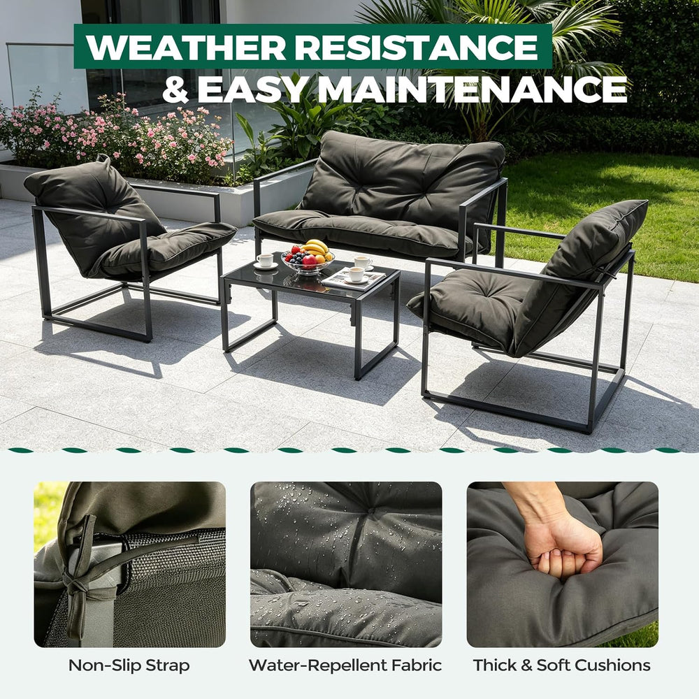 4 Piece Outdoor Patio Furniture Set with Coffee Table & Cushions