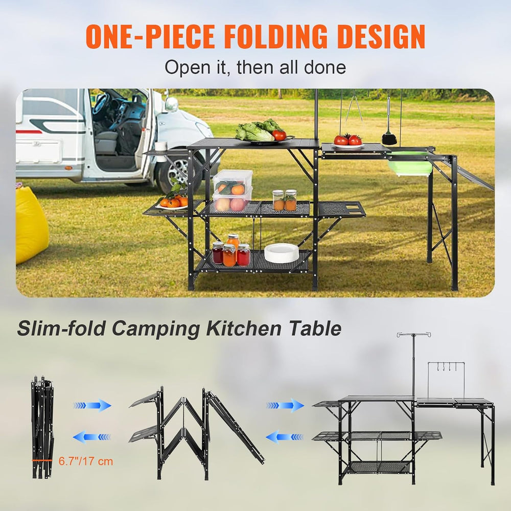 VEVOR Camping Kitchen Table with Sink, Aluminum Folding Portable Outdoor Cook...