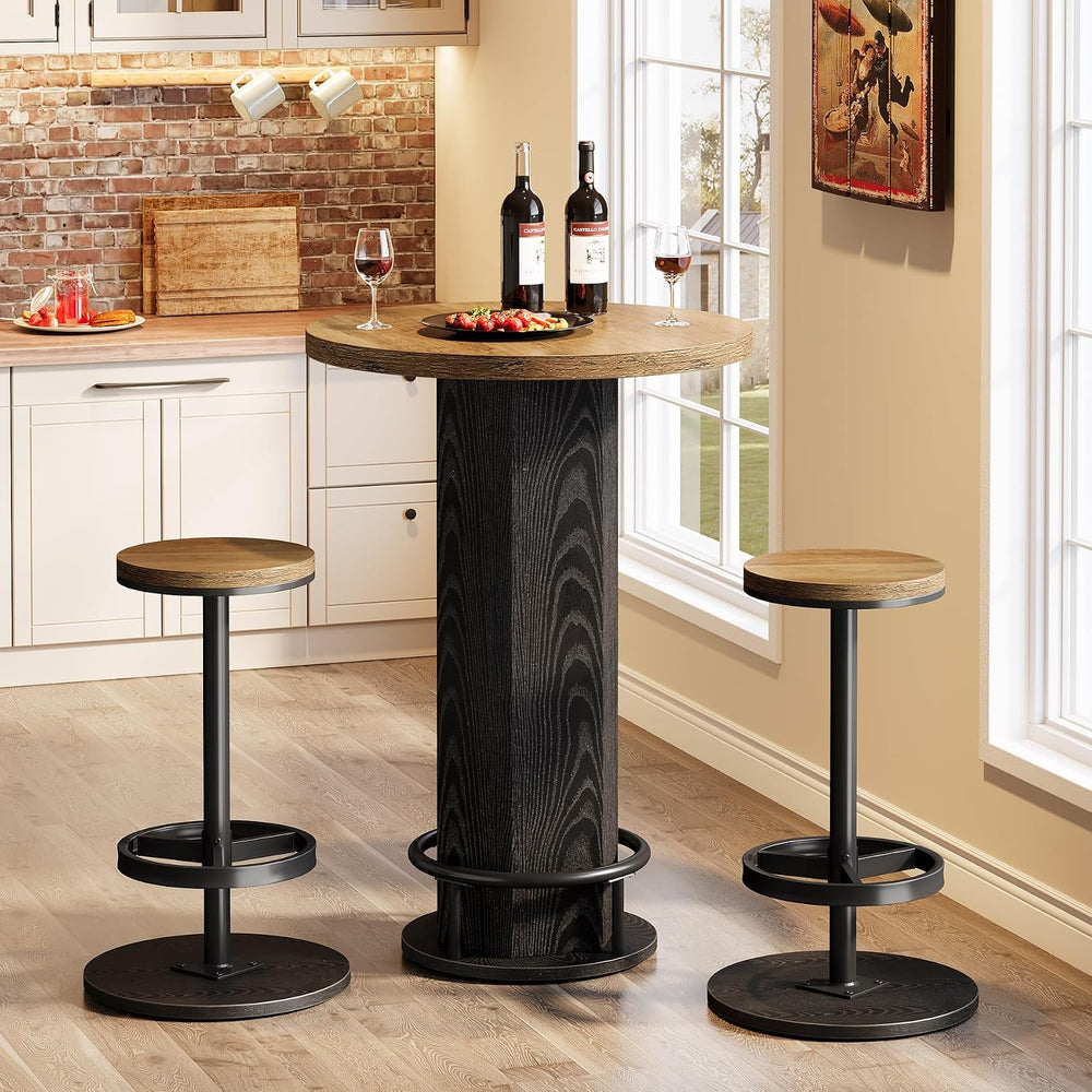 Tribesigns Round Bar Table with Chairs, Industrial Bistro Sets with 2 barstoo...