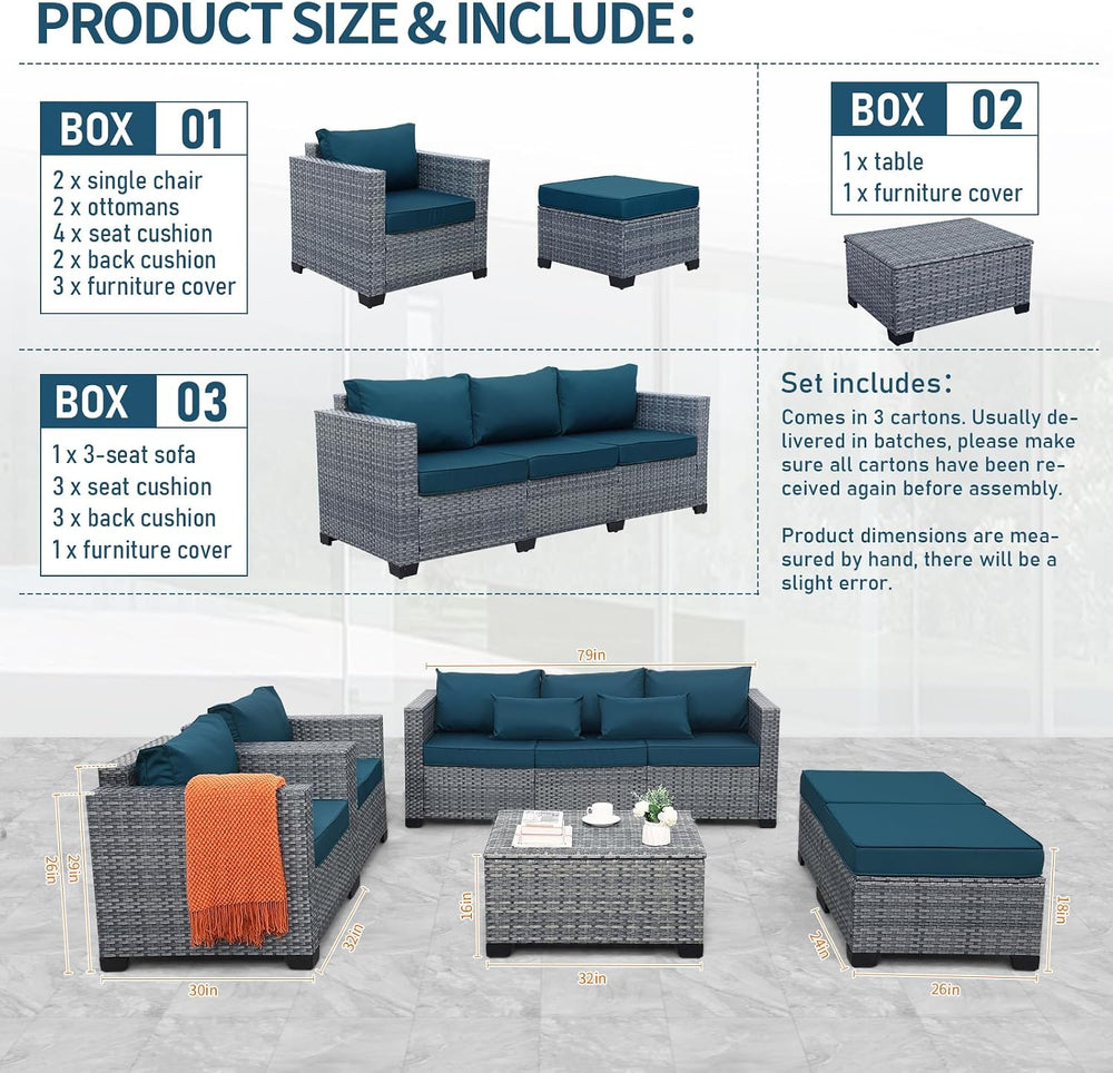 Lviden 6 Pieces Wicker Patio Furniture Sets Outdoor Conversation Set HDPE Rat...