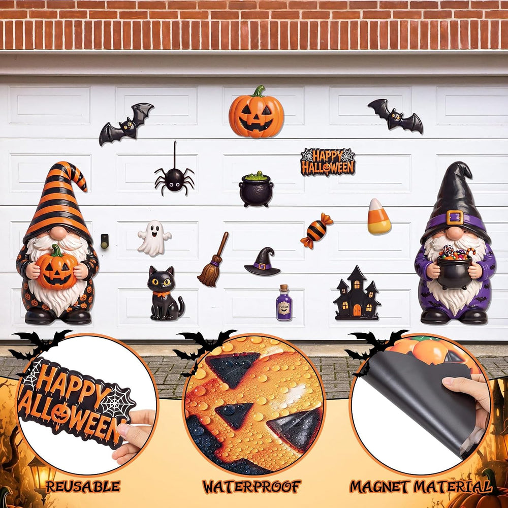 Flutesan 16 Pcs Halloween Gnome Garage Door Magnets Large Pumpkin Bat