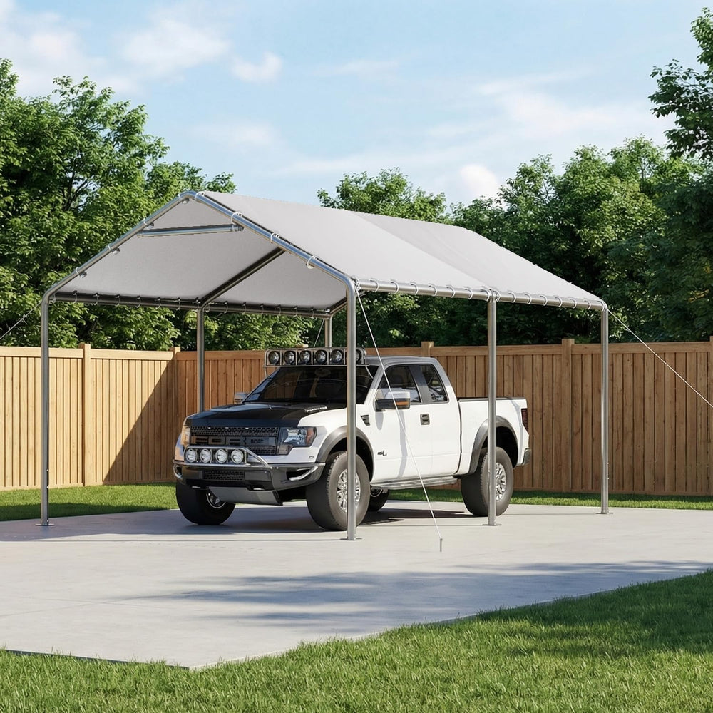 Aoxun 10x15 Carport Heavy Duty Carport Potable Car Canopy Garage, White