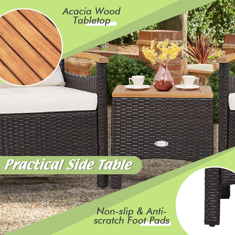 Tangkula 3-Piece Patio Furniture Set, Patiojoy Outdoor Rattan Sofa Set with C...