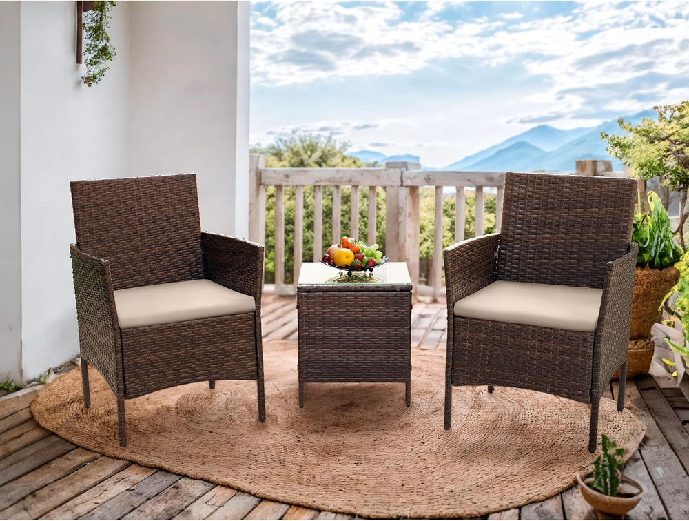 Flamaker Patio Furniture Set 3 Pieces All-Weather Rattan Outdoor Furniture Pa...