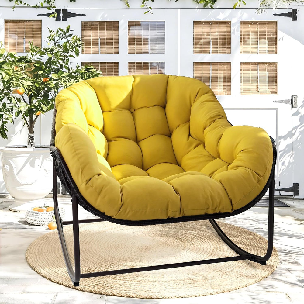 Papasan Rocking Chair Indoor & Outdoor, Oversized Egg-Shaped Papasan Rock...