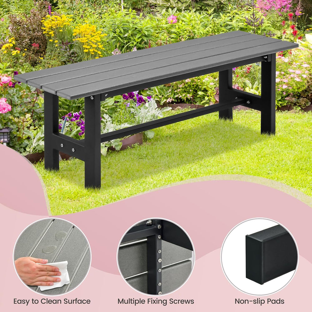 Tangkula 47 Inch HDPE Outdoor Bench Backless, Patio Garden Dining Bench with ...