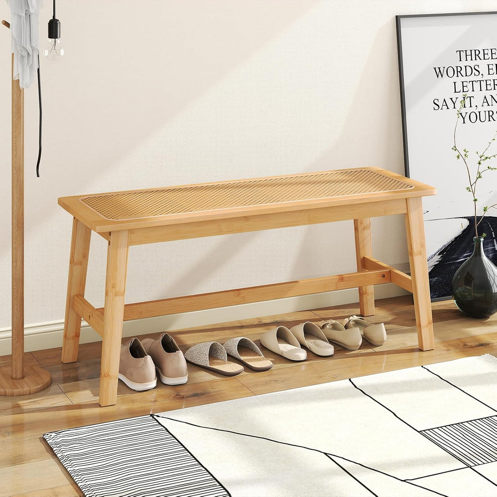 GIANTEX 39.5" Bamboo Dining Bench with Handwoven Rattan Seat, 600lbs Cap...