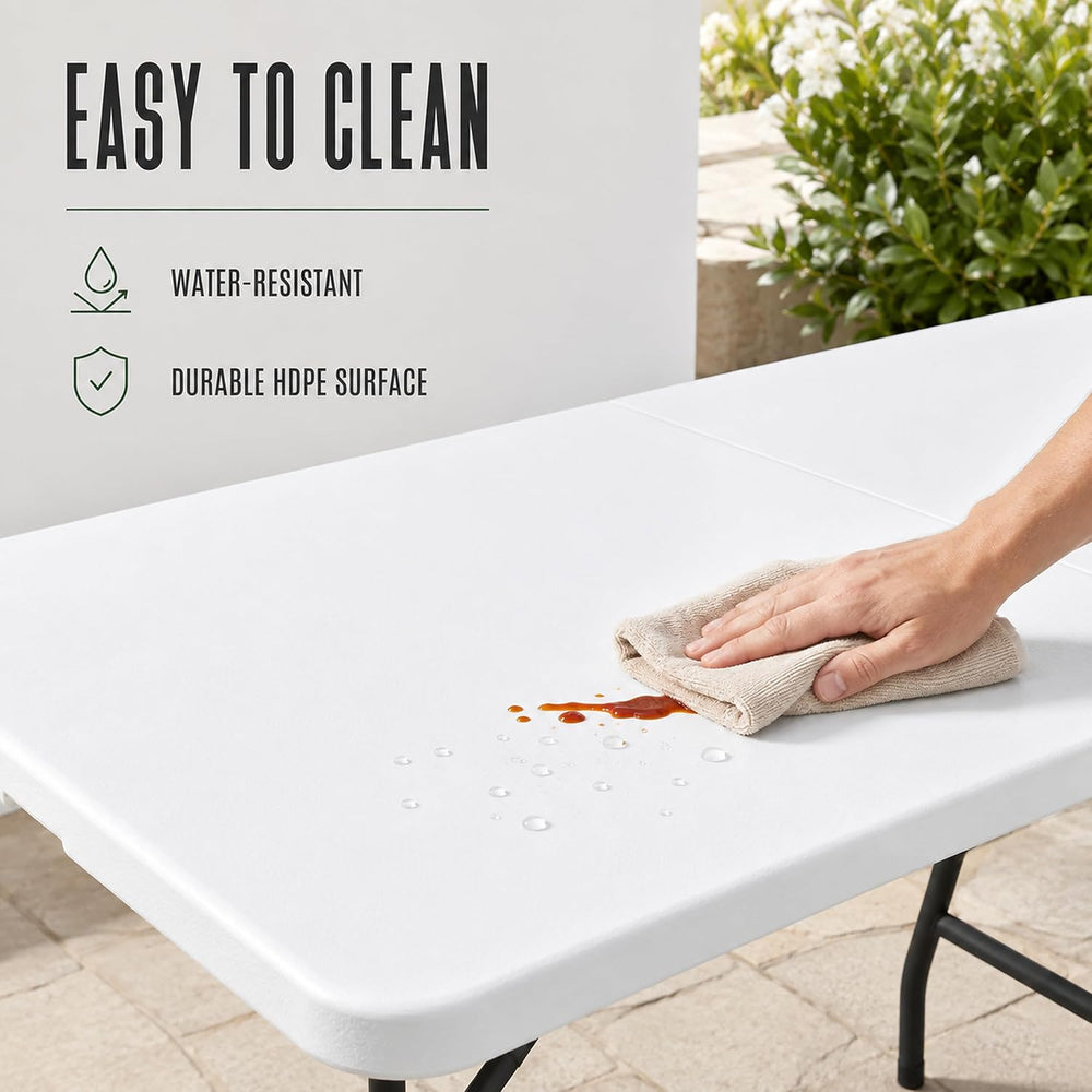 5FT Folding Table 2 Pack, Fold-in-Half Utility Table, White
