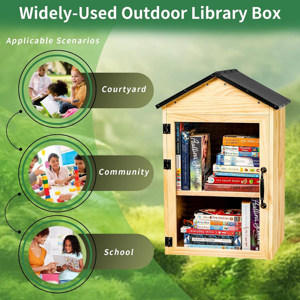 Little Library Box Outdoor, 2-Tier Waterproof Book Exchange Cabinet – Solid W...