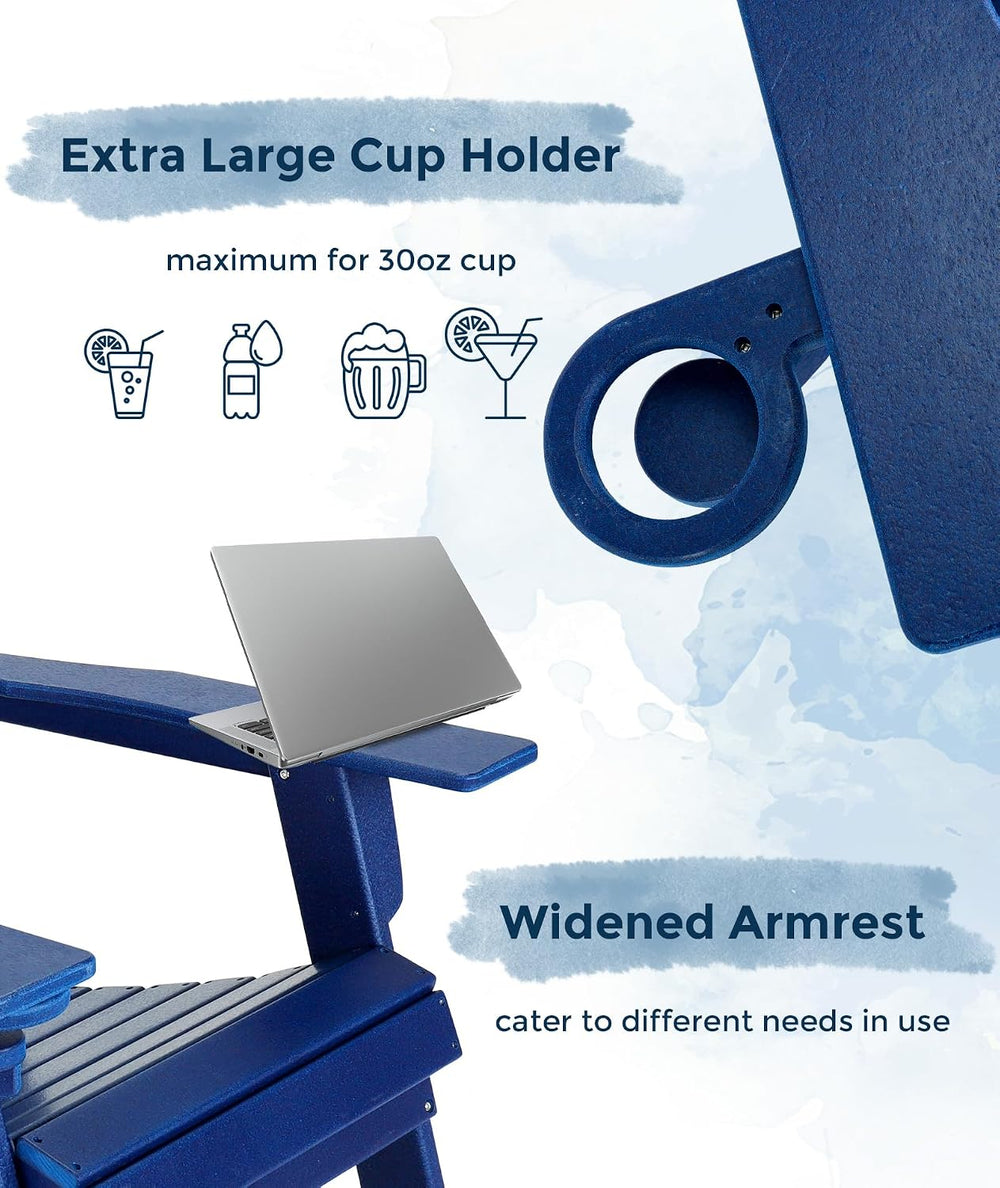 GARDENSTAR Oversized Folding HDPE Adirondack Chair with Cup Holder, Blue