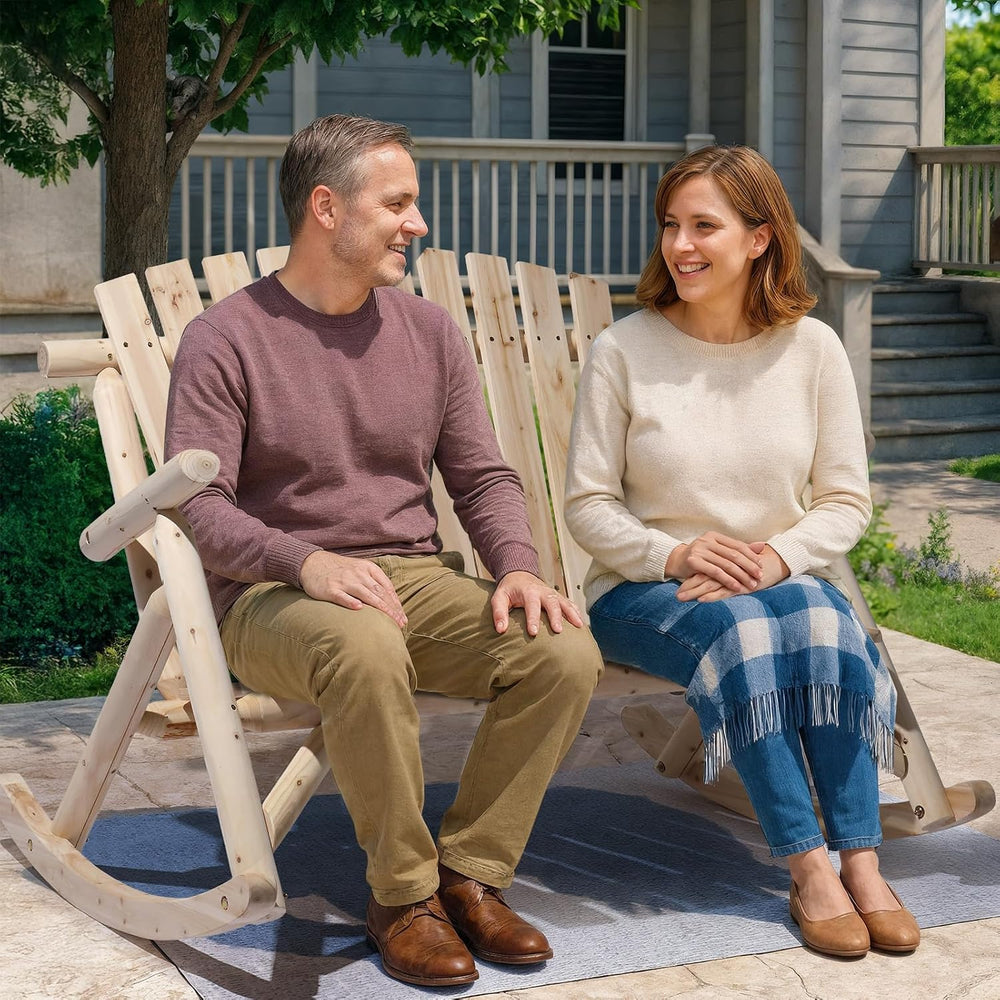 Outvita 2-Person Wood Rocking Chair, Fir Log Adirondack Rocker, Outdoor Wood ...